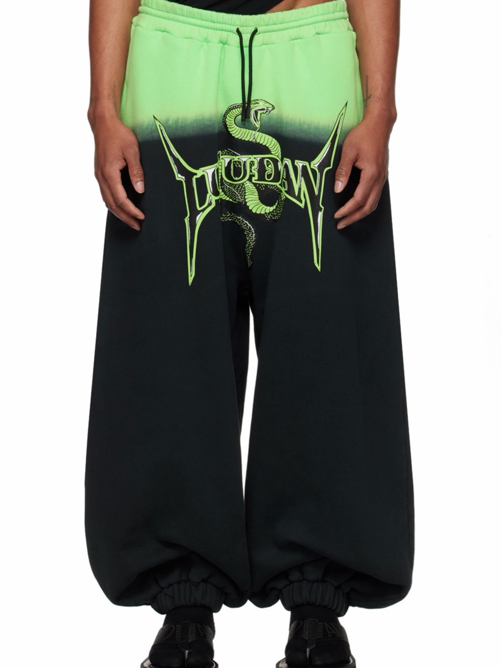 Luu Dan Green/Black Gradient Logo Sweatpants Drawstring Elastic Waist Pockets S